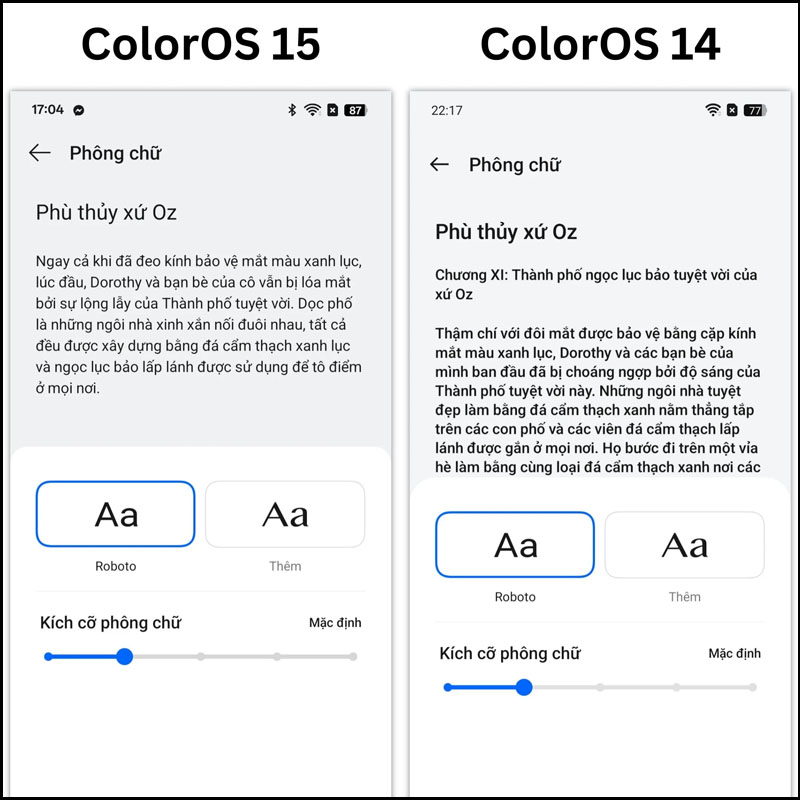 ColorOS 15 có font chữ mềm mại hơn phiên bản tiền nhiệm