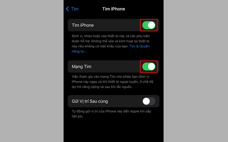 Kích hoạt tính năng Tìm iPhone và Mạng Tìm trên iPhone
