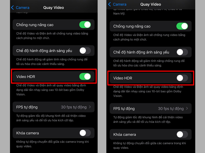 Tắt chế độ quay video HDR trên iPhone