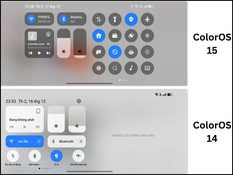 Trung tâm điều khiển ngang của ColorOS 15 có nhiều phím chức năng hơn