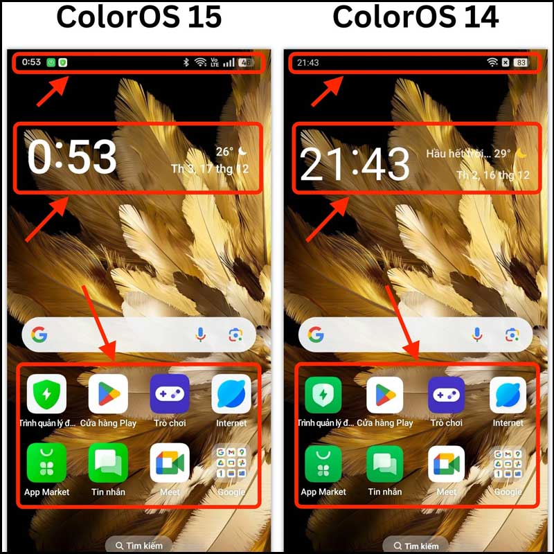 ColorOS 15 có sự thay đổi về giao diện màn hình chính