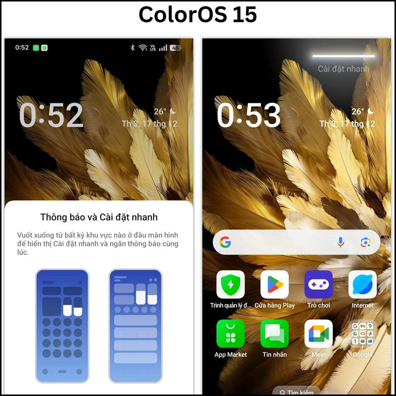 Control Center trên ColorOS 15 có hai kiểu hiển thị