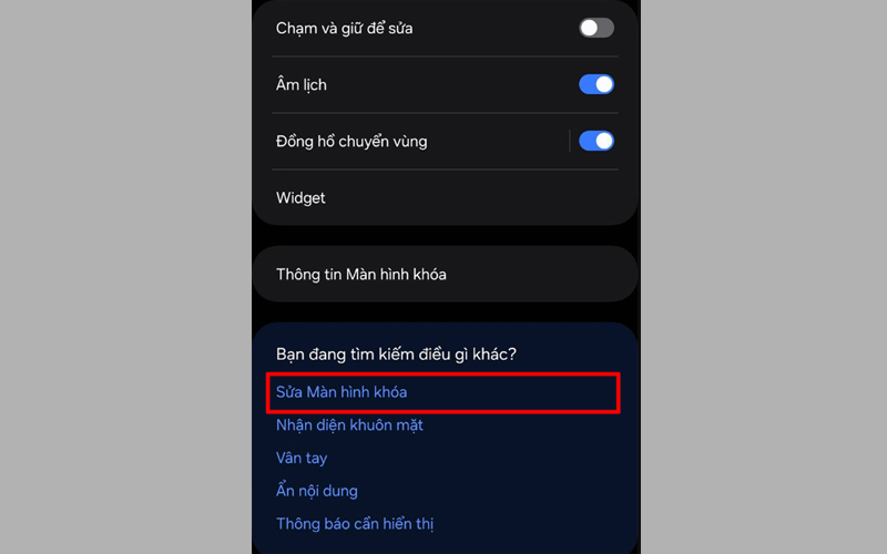 Người dùng nhấn vào mục Sửa Màn hình khóa 