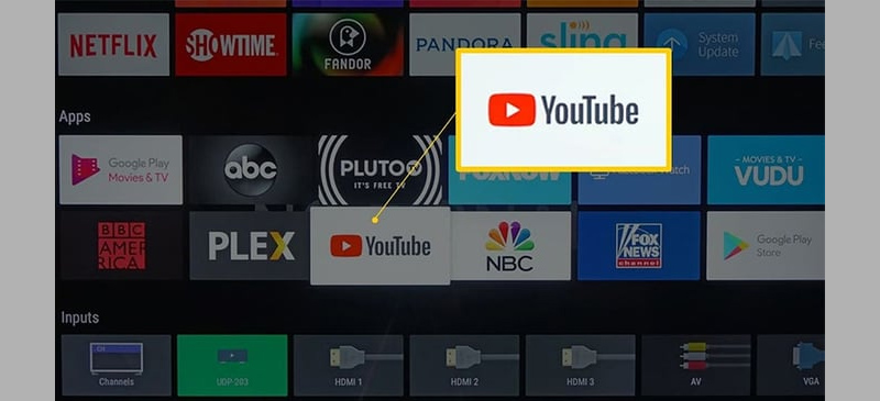 Mở ứng dụng YouTube trên tivi và nhấn vào mục Cài đặt