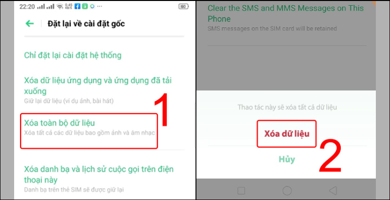 Chọn Xóa toàn bộ dữ liệu và nhấn Xóa dữ liệu để xác nhận