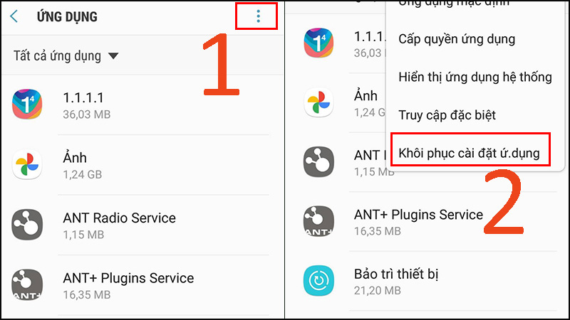 Các bước khôi phục cài đặt ứng dụng trên điện thoại Android