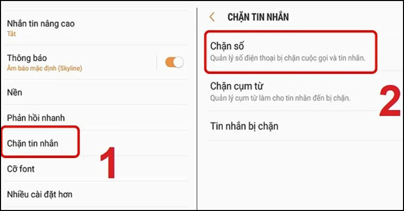 Kiểm tra danh sách chặn tin nhắn từ ngân hàng