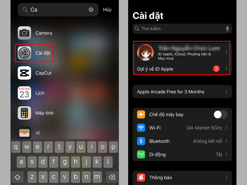 Mở ứng dụng Cài đặt và nhấn vào mục ID Apple