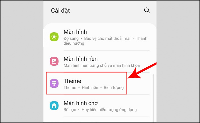 Nhấn chọn Theme tại giao diện Cài đặt