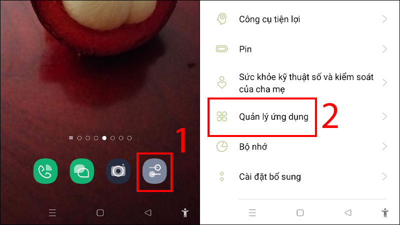 Chọn Quản lý ứng dụng sau khi truy cập vào giao diện Cài đặt