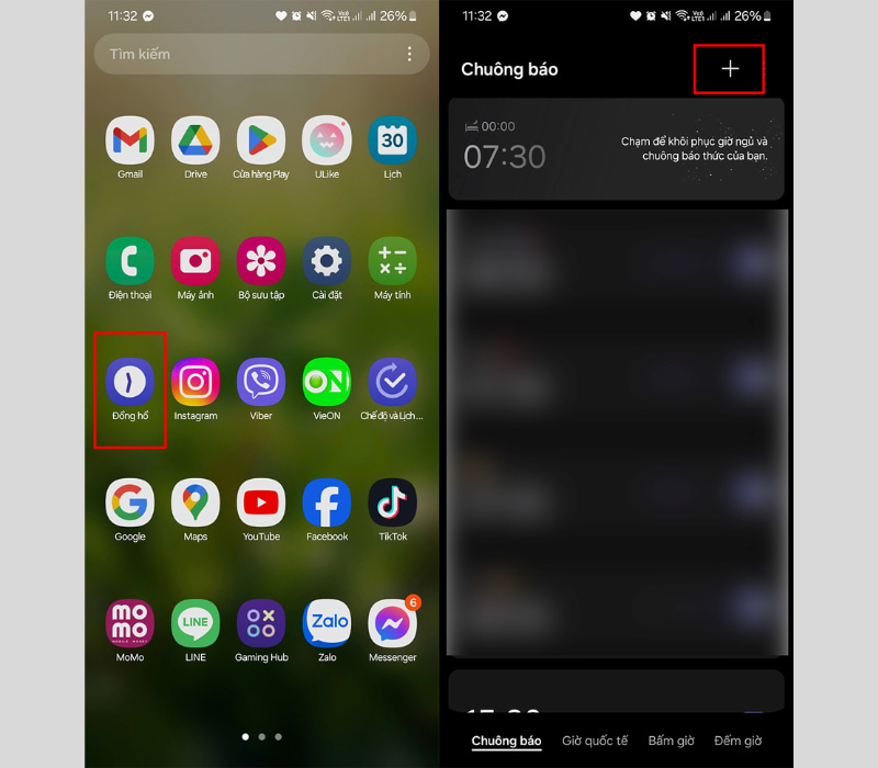 Mở ứng dụng Đồng hồ trên điện thoại