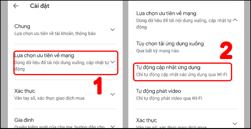 Nhấn chọn Tự động cập nhật ứng dụng