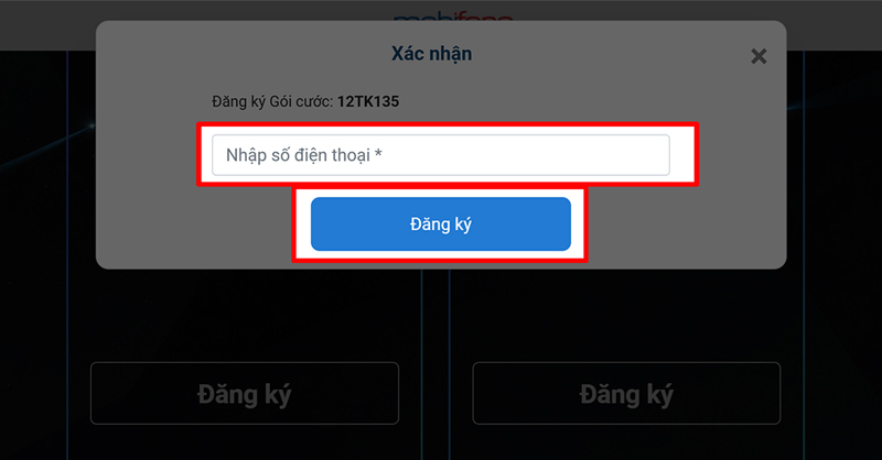 Nhập số điện thoại tại ô trống và nhấn Đăng ký để hoàn tất