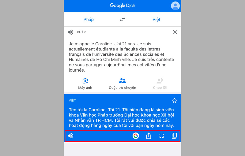 Google dịch cung cấp một số tính năng với văn bản đã dịch