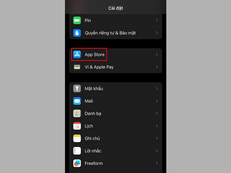 Mở ứng dụng Cài đặt và nhấn vào mục App Store