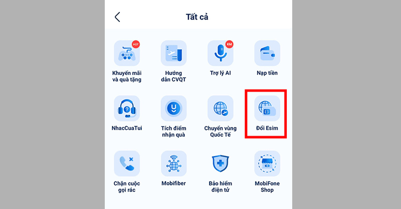 Nhấn vào tùy chọn Đổi Esim