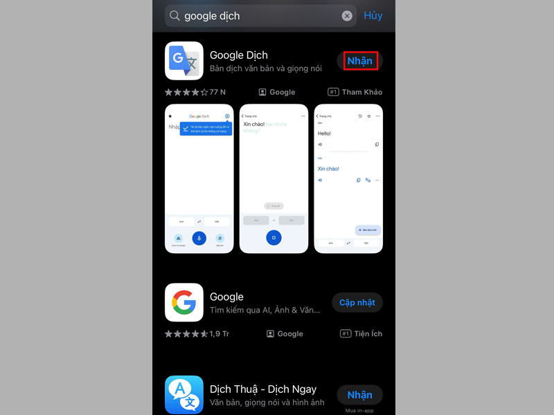 Tải ứng dụng Google dịch về điện thoại