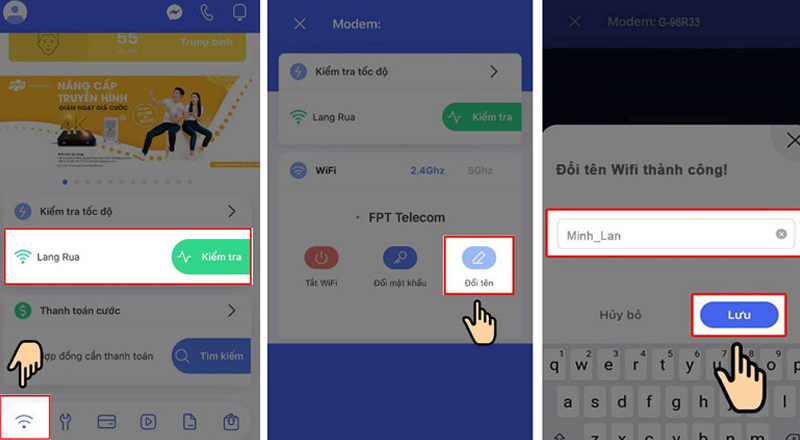 Chọn vào mục WiFi và đổi tên rồi nhấn Lưu