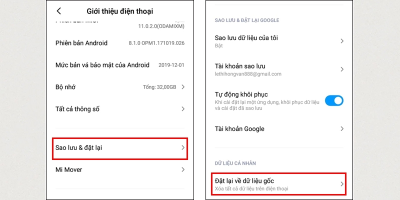 Khôi phục cài đặt gốc điện thoại Xiaomi