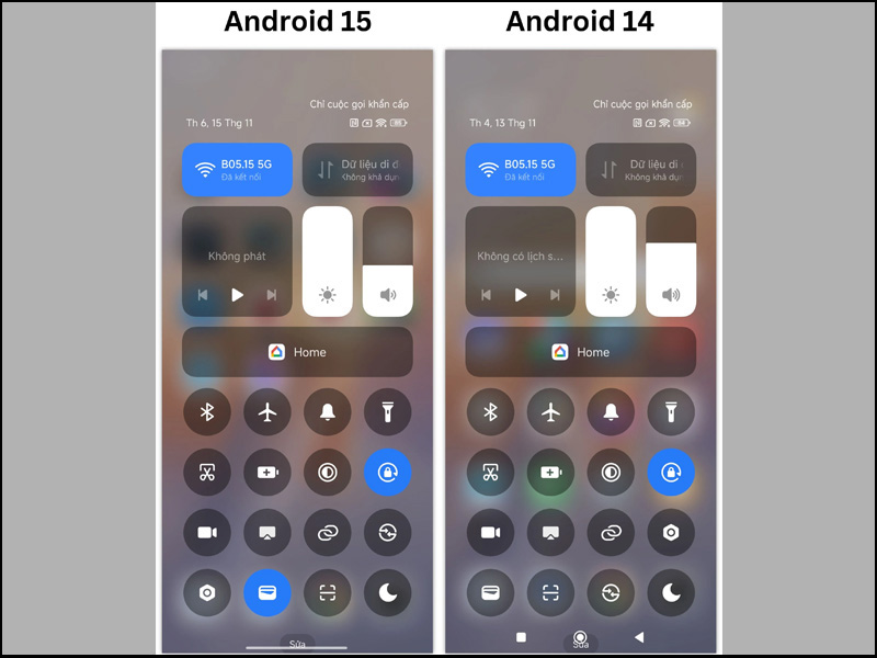 Giao diện Control Center của Android 14 và Android 15