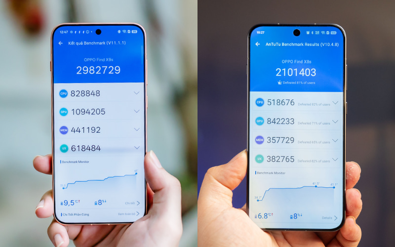 So sánh OPPO Find X9s và OPPO Find X8s về hiệu năng