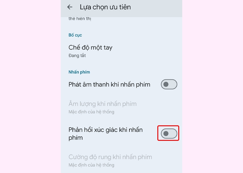 Tắt phần Phản hồi xúc giác khi nhấn phím