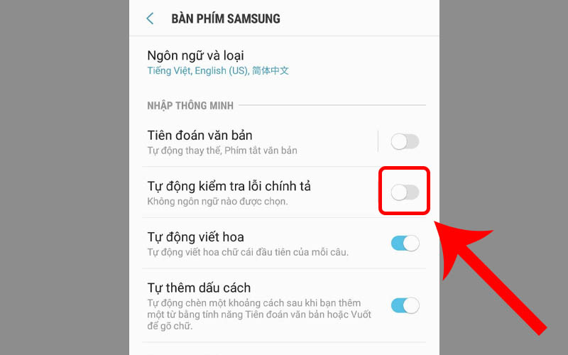 Tắt sửa lỗi chính tả trên điện thoại Android