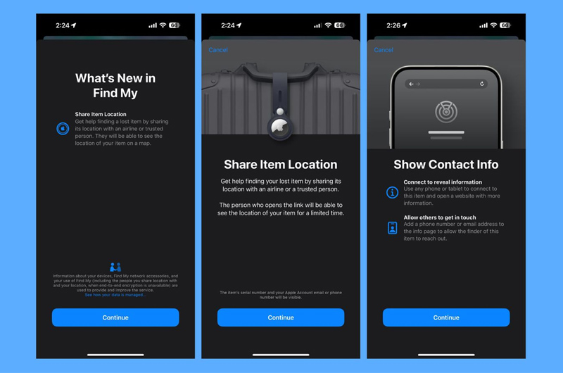 Find My hỗ trợ tính năng Share Item Location trên iOS 18.2