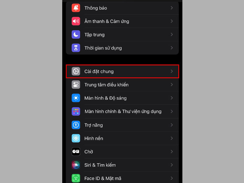 Nhấn chọn Cài đặt chung tại giao diện Cài đặt
