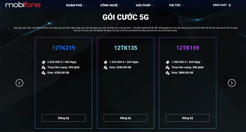 Nhấn chọn gói cước 5G MobiFone muốn đăng ký sử dụng