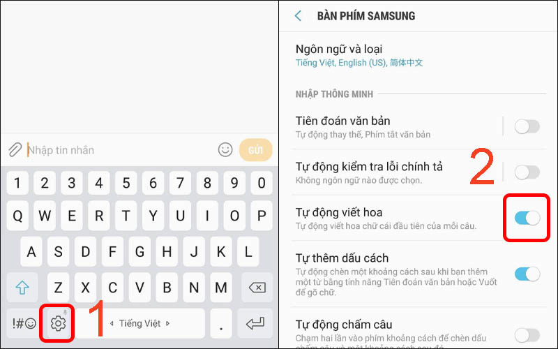 Tự động viết hoa trên điện thoại Android