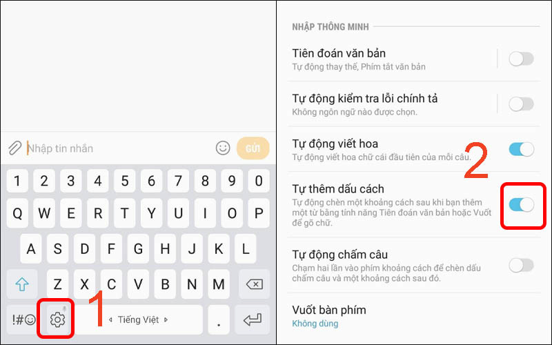 Tự thêm dấu cách trên điện thoại Android