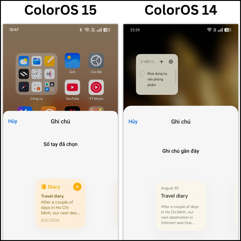 Widget Ghi chú trên ColorOS 15 có sự thay đổi về tiêu đề và ngày tháng