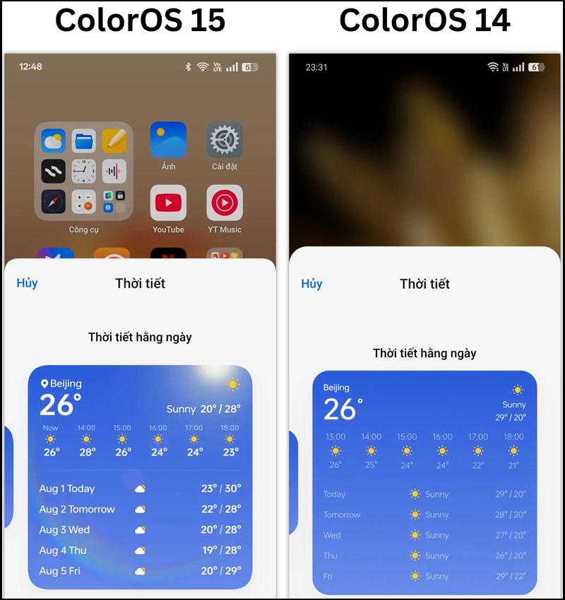 Widget Thời tiết trên ColorOS 15 trực quan và đẹp mắt hơn