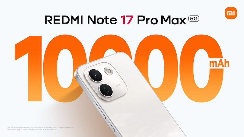 REDMI Note 17 Pro Max 5G sở hữu pin 10000mAh