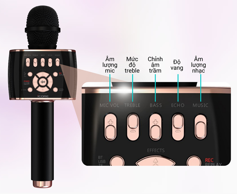 Micro karaoke bluetooth không có quá nhiều nút điều chỉnh âm thanh phức tạp