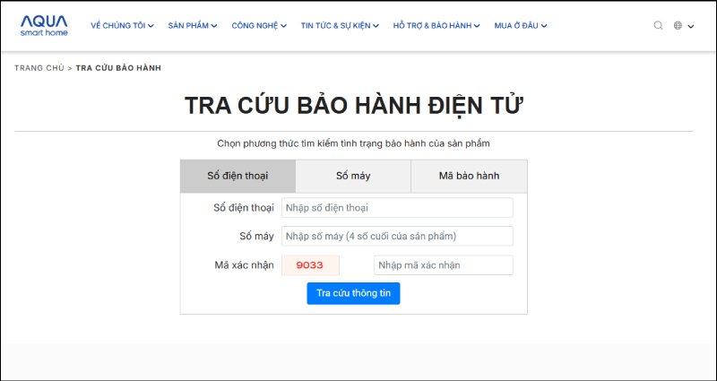 Hướng dẫn tra cứu bảo hành điện tử máy lạnh Aqua
