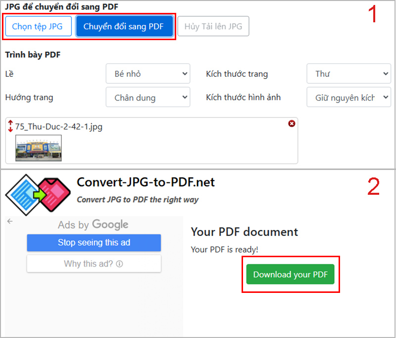 Trang web Convert-JPG-to-PDF.net chuyển đổi ảnh JPG sang PDF