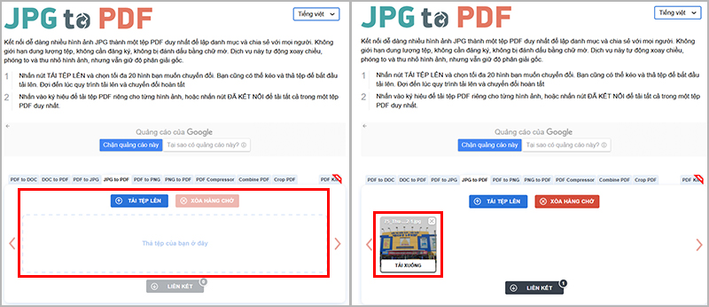 Trang web JPG to PDF chuyển đổi ảnh JPG sang PDF