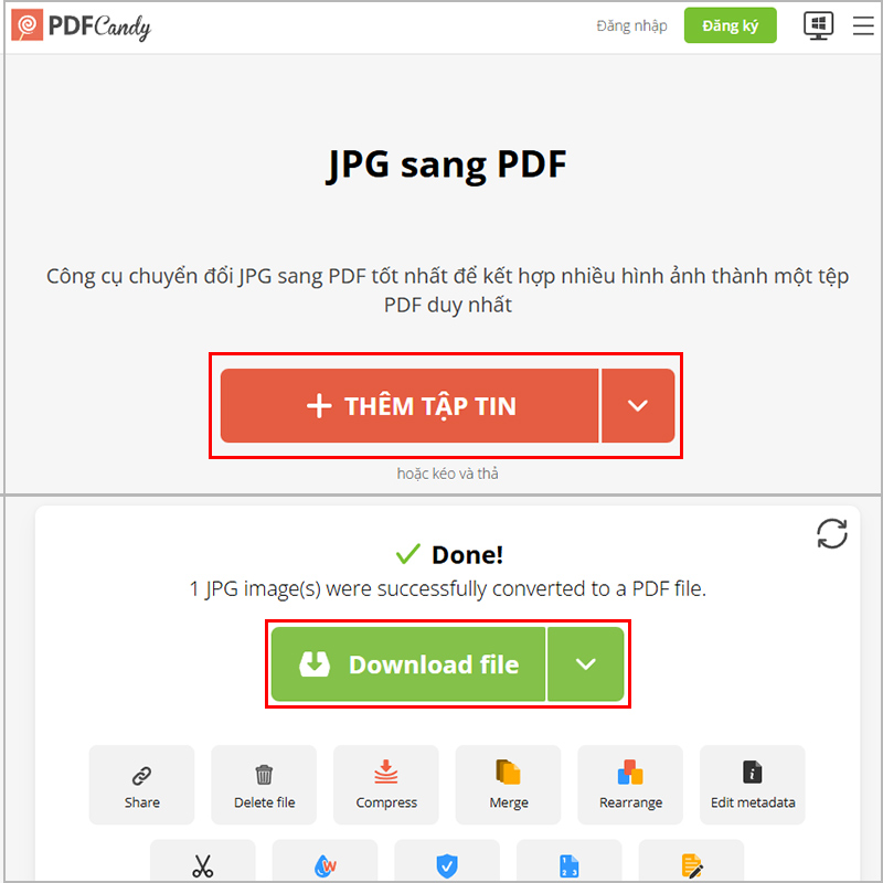 Trang web PDF Candy chuyển đổi ảnh JPG sang PDF