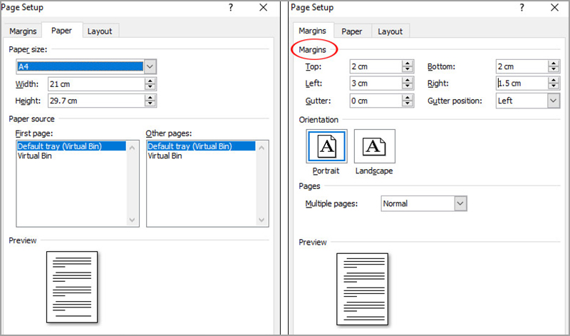 Bạn mở lại hộp thoại Page Setup, chọn vào mục Margins và bạn điều chỉnh các giá trị