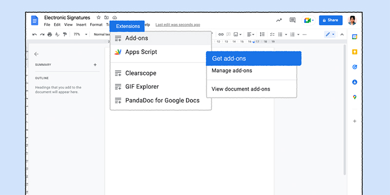 Nhận tiện ích bổ sung trên Google Docs