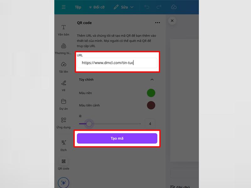 Nhập URL của trang muốn tạo thành QR code, sau đó chọn Tạo mã