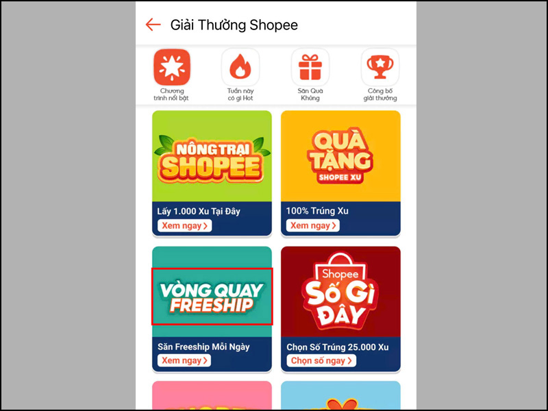 Chọn ô Vòng quay Freeship để bắt đầu chơi game