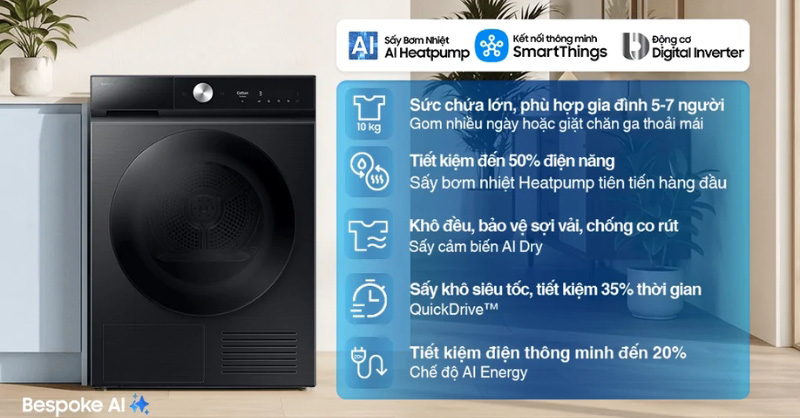 Máy Sấy Bơm Nhiệt DV10BB9440GBSV thiết kế Bespoke cao cấp