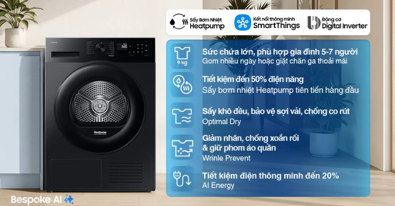 Máy Sấy Bơm Nhiệt DV90CGC2A0ABSV lựa chọn "quốc dân" cho gia đình 3-5 người