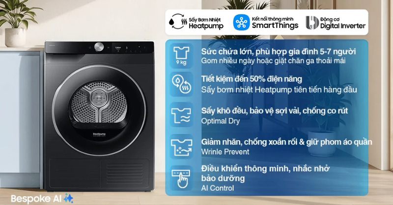 Máy Sấy Bơm Nhiệt DV90T6240LB/SV thấu hiểu thói quen người dùng
