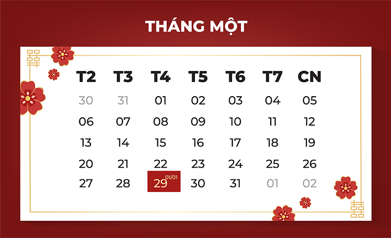 Mùng 1 Tết Âm lịch năm 2025 sẽ rơi vào thứ Tư, ngày 29 tháng 01 năm 2025