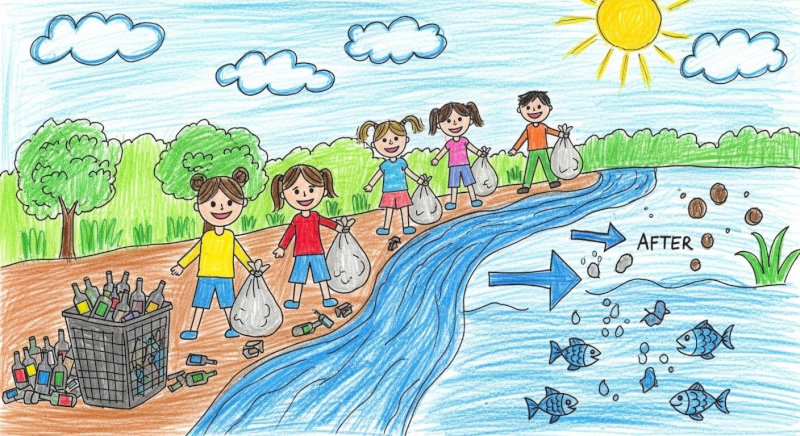 20 ý tưởng tranh vẽ không xả rác xuống sông, hồ, biển