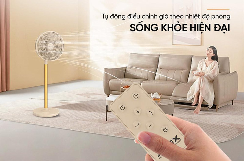 AI thông minh giúp quạt tự điều chỉnh luồng gió phù hợp với nhiệt độ trong phòng, nâng cao trải nghiệm sử dụng.